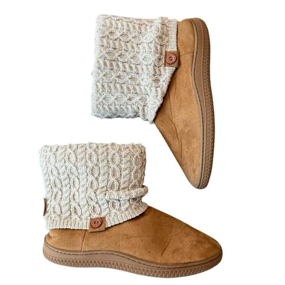 MukLuks Womens 11/12 Fleece Lined  Ankle Boot Knit Fold-Over Slippers